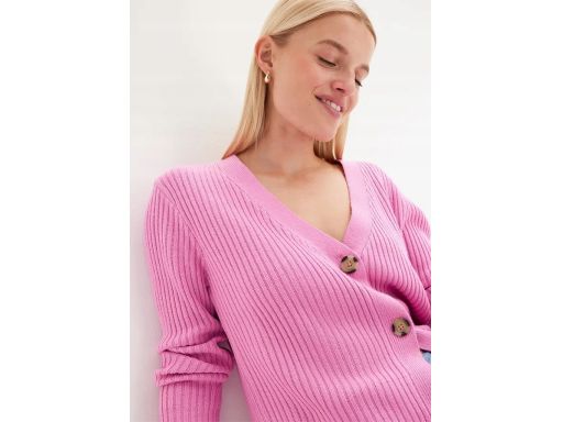 B.P.C różowy sweter rozpinany gruby prążek 40/42.