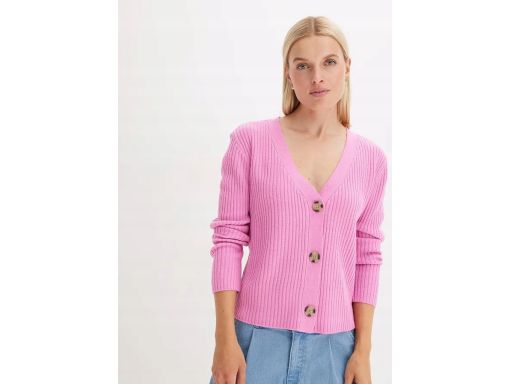 B.P.C różowy sweter rozpinany gruby prążek 40/42.