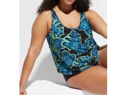 B.P.C czarny top tankini w kolorowe kwiaty r.48