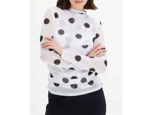 B.P.C biała bluzka siateczkowa w czarne grochy ^52/54