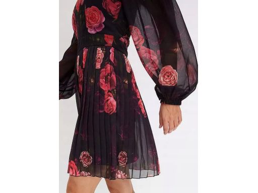 B.P.C sukienka plisowana szyfonowa czarna w kwiaty 38.