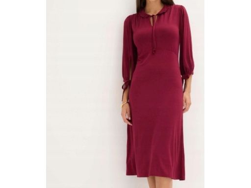 B.P.C sukienka midi dzersejowa bordowa z wiązaniami r.48/50