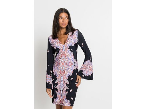 B.P.C czarna sukienka w kolorowe wzory ^40/42