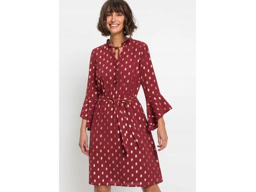 Bordowa sukienka ze złotym wzorem r.48