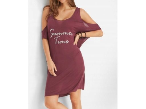 B.P.C sukienka tunika plażowa bordowa z napisem odkryte ramiona ^40/42