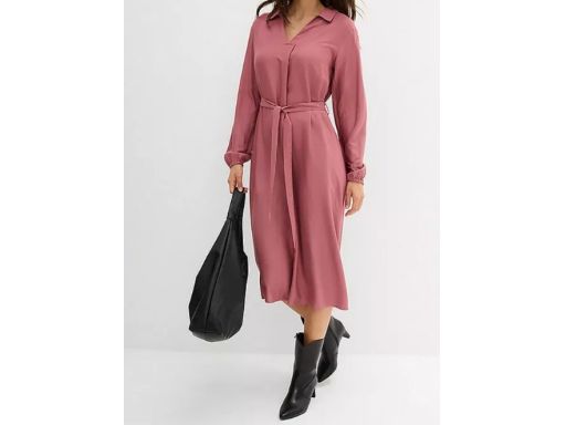 B.P.C sukienka midi ciemny, brudny róż z paskiem z wiskozy 44.