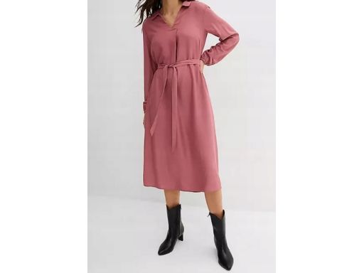B.P.C sukienka midi ciemny, brudny róż z paskiem z wiskozy 44.