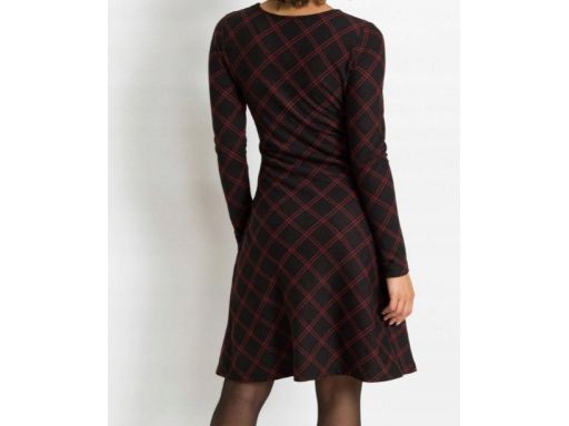 B.P.C sukienka czarna w czerwoną kratę z wiązaniem w pasie 40/42.