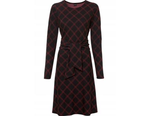 B.P.C sukienka czarna w czerwoną kratę z wiązaniem w pasie 40/42.