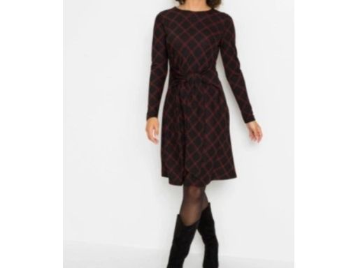 B.P.C sukienka czarna w czerwoną kratę z wiązaniem w pasie 40/42.