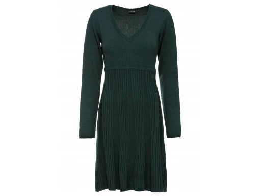 B.P.C dzianinowa sukienka ciemnozielona z plisowaniem r.36/38