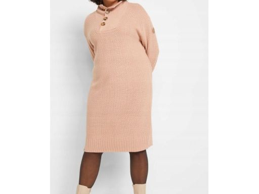 B.P.C sukienka dzianinowa ze stójką midi różowa 48/50.