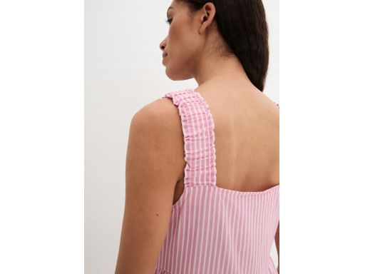 B.P.C sukienka midi bawełniana biało-różowa w pionowe paski ^50