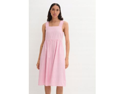 B.P.C sukienka midi bawełniana biało-różowa w pionowe paski ^50