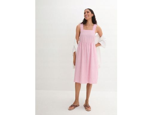 B.P.C sukienka midi bawełniana biało-różowa w pionowe paski ^50