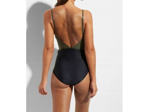 B.P.C kostium kąpielowy czarno-khaki z falbanką i wycięciem 44.