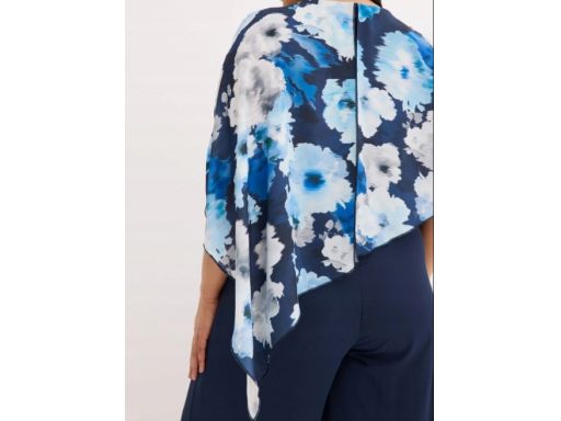 B.P.C kombinezon granatowy z asymetryczną narzutką we wzory 38.