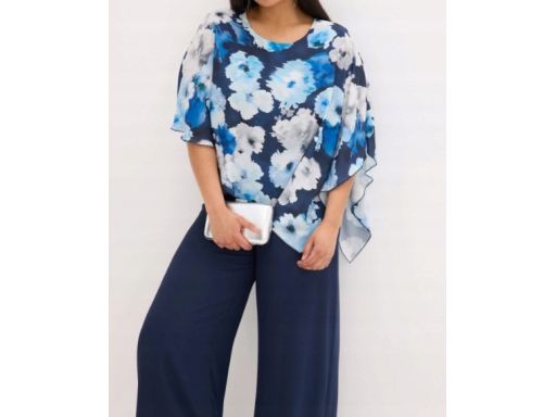 B.P.C kombinezon granatowy z asymetryczną narzutką we wzory 38.