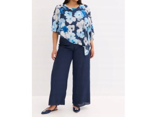 B.P.C kombinezon granatowy z asymetryczną narzutką we wzory 38.