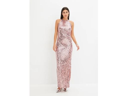 B.P.C sukienka cekinowa ołówkowa maxi pudrowy róż 36/38.