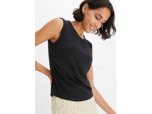 B.P.C top czarny bez rękawów z wiskozy z marszczeniem 44/46.