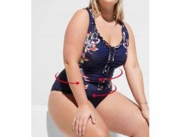 B.P.C kostium kąpielowy granatowy w kwiaty 48.