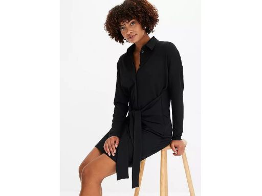 B.P.C sukienka czarna krótka z dekoracyjnym wiązaniem 36/38.