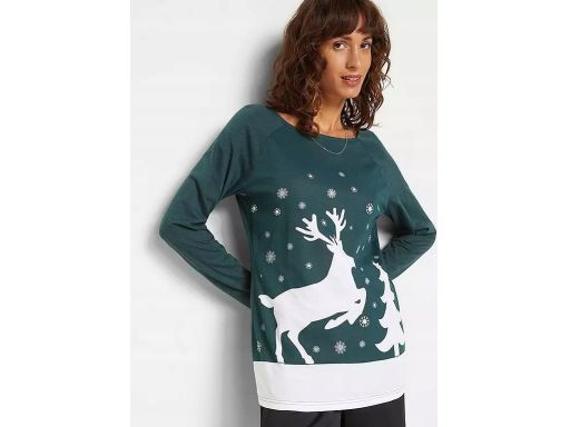 B.P.C bluzka butelkowa zieleń z nadrukiem świątecznym 40/42.