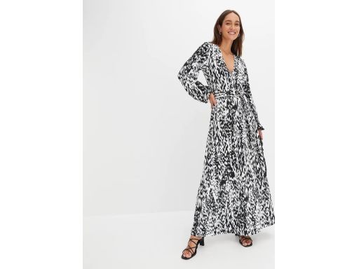B.P.C sukienka długa z paskiem we wzorki długi rękaw 32/34.