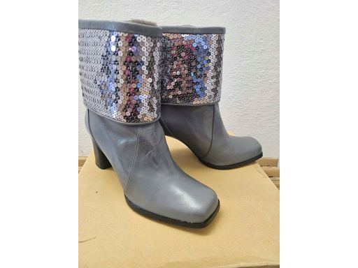 David Braun botki skóra naturalna szara z cekinami 36