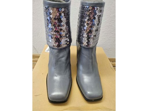 David Braun botki skóra naturalna szara z cekinami 36