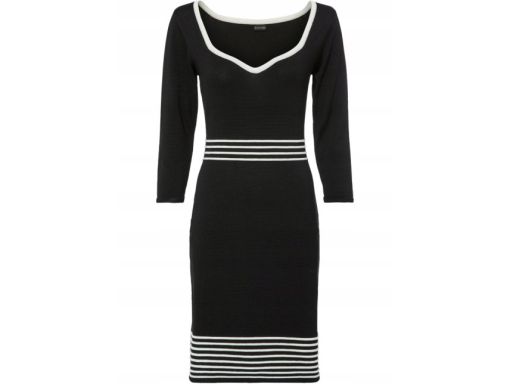 B.P.C sukienka dzianinowa czarna z białymi paskami ^36/38