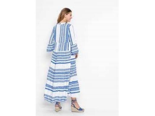 B.P.C długa sukienka biała w niebieskie wzory tunikowa wiskoza ^40