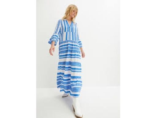 B.P.C długa sukienka biała w niebieskie wzory tunikowa wiskoza ^40