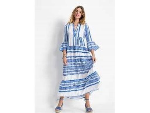 B.P.C długa sukienka biała w niebieskie wzory tunikowa wiskoza ^40