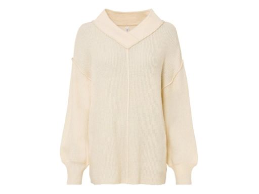 B.P.C sweter waniliowy dekolt V zewnętrzne szwy 36/38.
