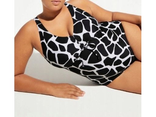 B.P.C kostium kąpielowy czarny w białe wzory r.48