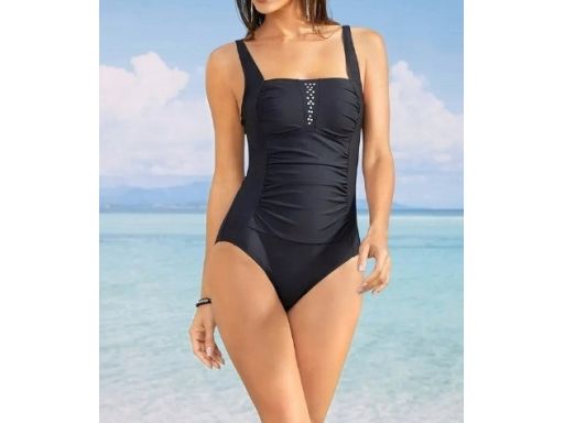 B.P.C kostium kąpielowy shape czarny z marszczeniem i dżetami r.48