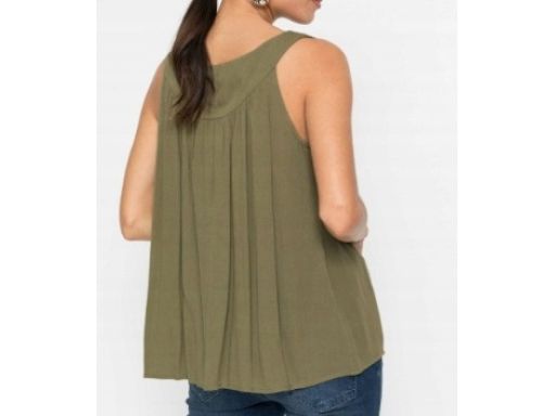B.P.C bluzka top krepowana zielona khaki z koronką ^40
