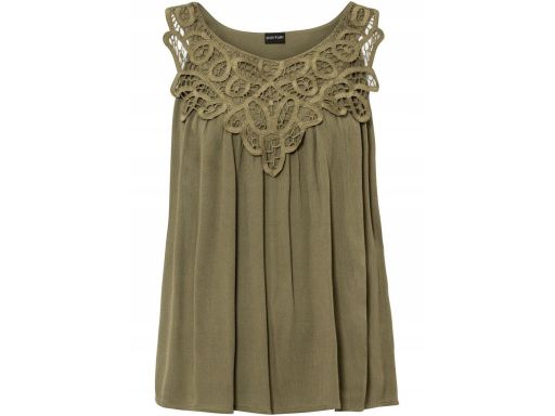 B.P.C bluzka top krepowana zielona khaki z koronką ^40