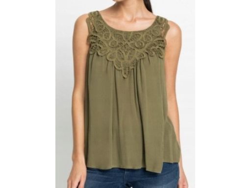 B.P.C bluzka top krepowana zielona khaki z koronką ^40