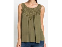 B.P.C bluzka top krepowana zielona khaki z koronką ^40