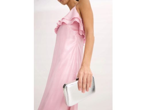 B.P.C sukienka na ramiączka różowa z falbaną i połyskiem syrenki 36.