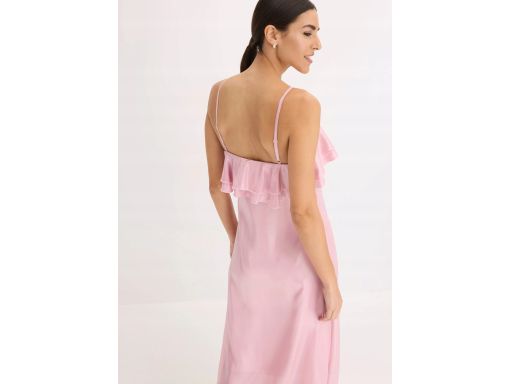 B.P.C sukienka na ramiączka różowa z falbaną i połyskiem syrenki 36.