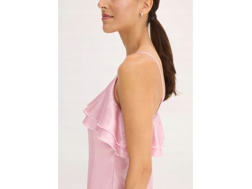 B.P.C sukienka na ramiączka różowa z falbaną i połyskiem syrenki 36.