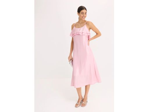 B.P.C sukienka na ramiączka różowa z falbaną i połyskiem syrenki 36.