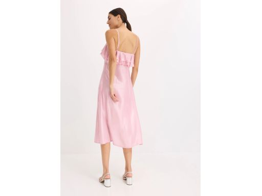 B.P.C sukienka na ramiączka różowa z falbaną i połyskiem syrenki 36.