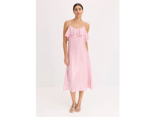 B.P.C sukienka na ramiączka różowa z falbaną i połyskiem syrenki 36.