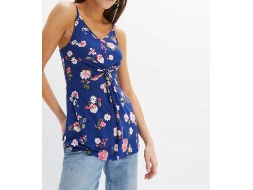 B.P.C top granatowy w kwiaty z marszczeniem ^48/50