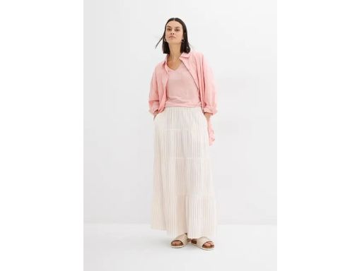 B.P.C spódnica maxi długa śmietankowa krepowana w paski r.42